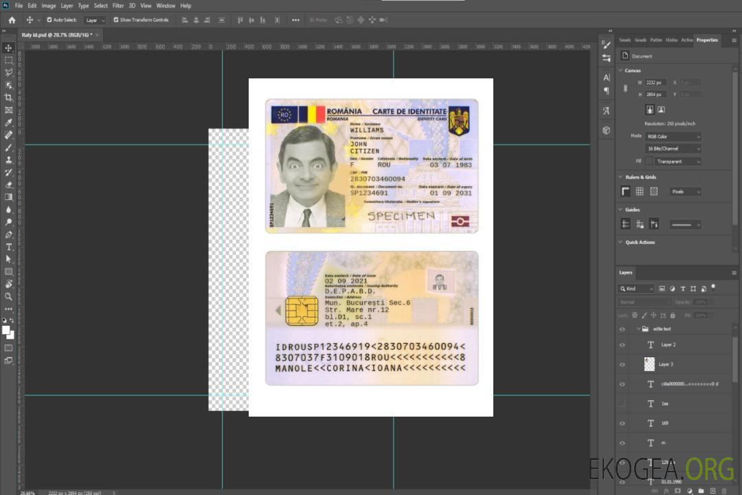 Carte d'identité de Roumanie 2019-présent template